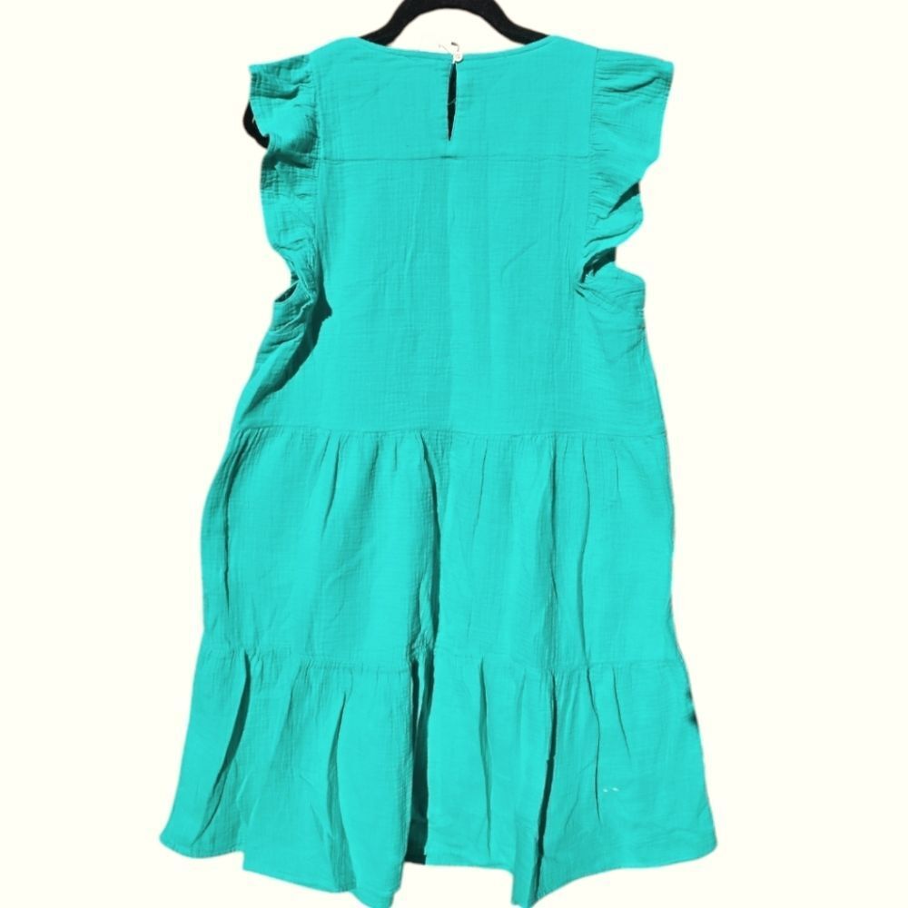 J. Crew Factory NWT Aqua Green Pockets Ruffle Shift Mini Gauze Dress Size 6 - Picture 4 of 8